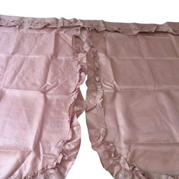 Vintage Style Pink Ruffled Polyester Curtains Split Panels No Tie Backs Bath NEW - Picture 3 of 6